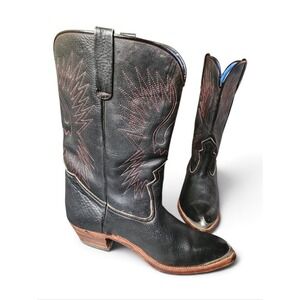 Vintage Western Genuine Leather Cowboy Boots Silver Toe Caps Men 9.5 Rancher